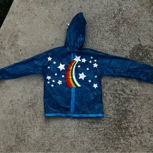 Deadstock vintage blue rain jacket with rainbows and stars